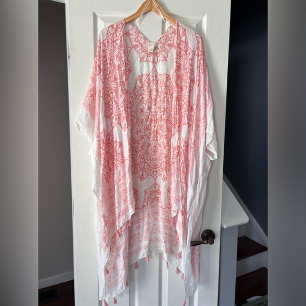 Altard State Boho Kimono Cardigan Open Front Cover Up Pink White Mandala Sz M/L